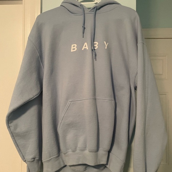 Tops - light blue “baby” hoodie